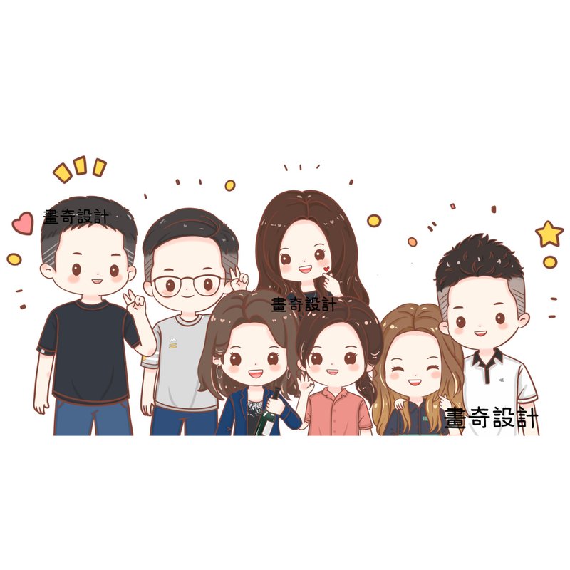 似颜绘 人像画 Q版人像 全家福 插画 情人节 定制绘图 应援设计 - 电子手绘真人画像/绘画/插画 - 其他材质 