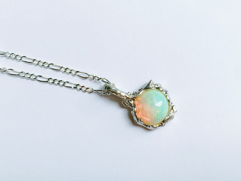 十月诞生石 - 圆形蛋白石月蚀项链 - 项链 - 半宝石 多色