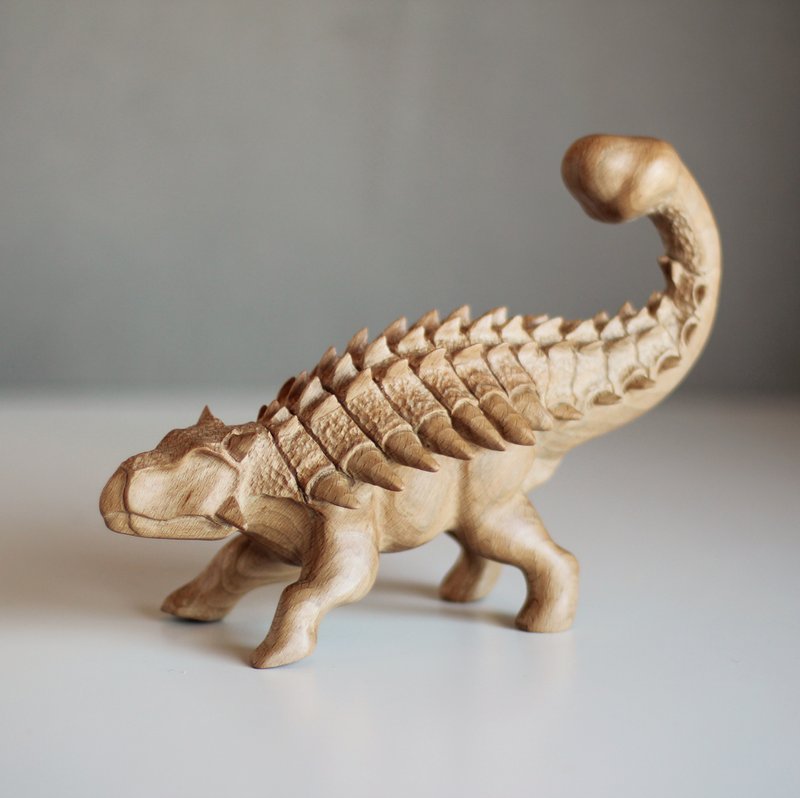 Wooden dinosaur Ankylosaurus, wooden hand carved statue - 其他 - 木头 