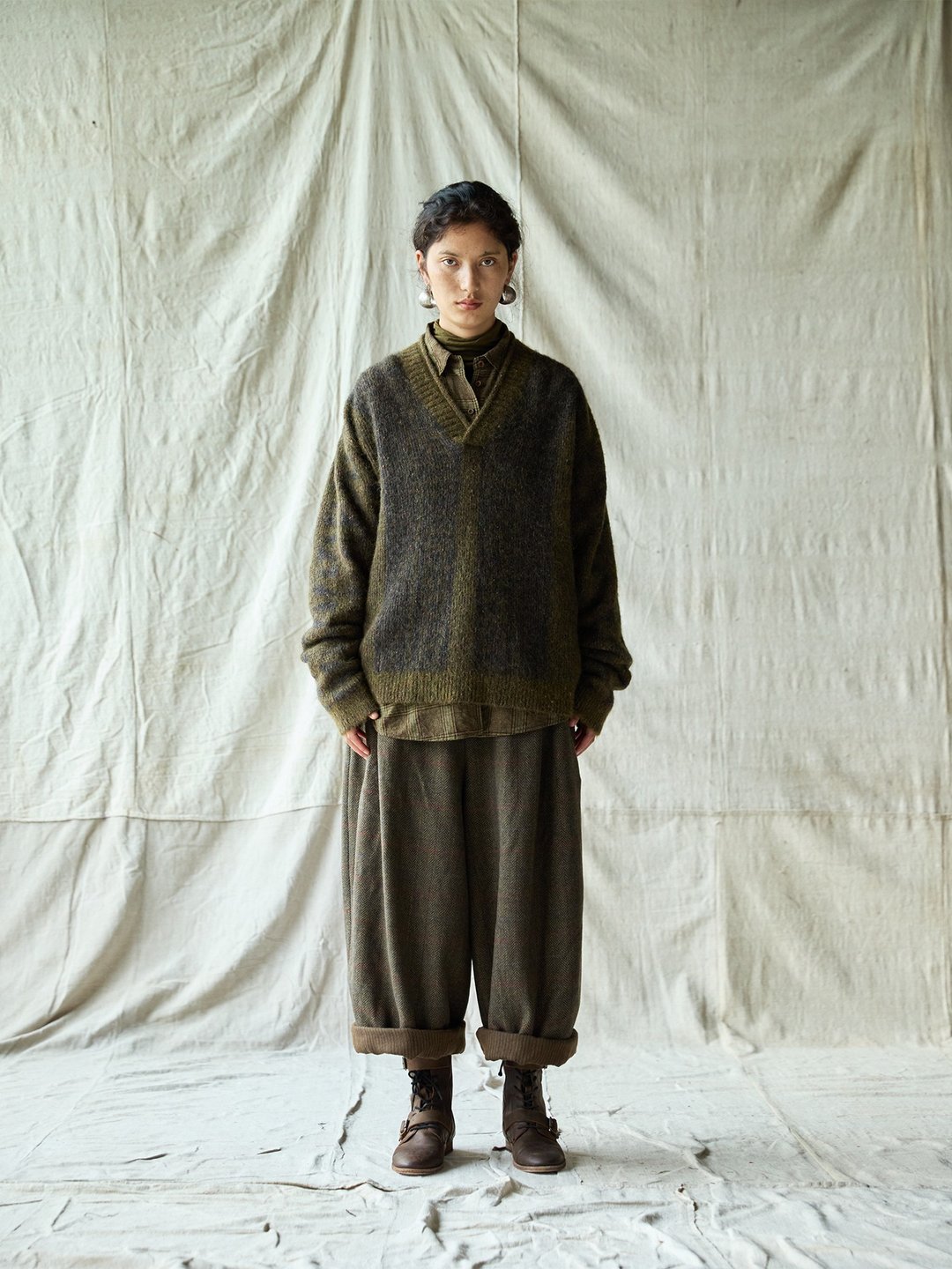 复古文青 / 羊毛混纺男装裤子 / 休闲裤 - 女装长裤 - 其他材质 绿色