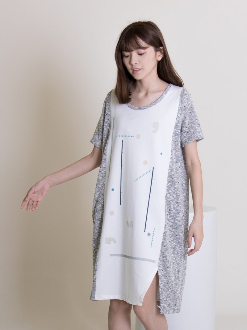 侧岔配布短袖 - 女装 T 恤 - 棉．麻 灰色