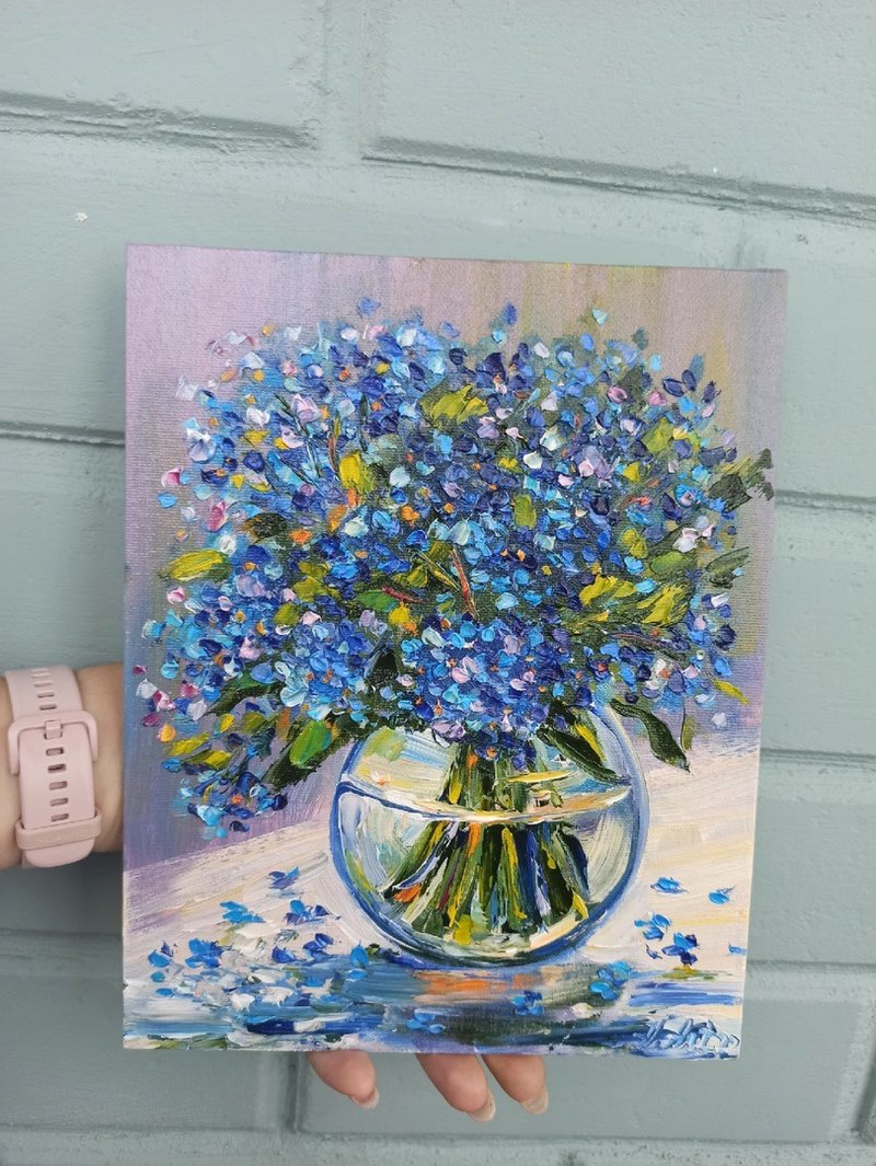勿忘我原创艺术厚涂花卉油画帆布小画 - 墙贴/壁贴 - 棉 蓝色