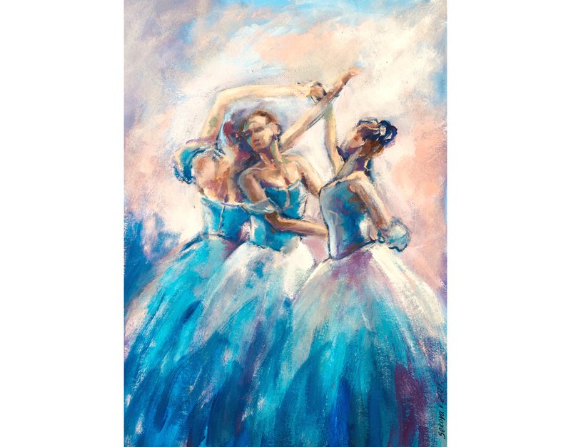Oil Painting Original Hand Painted Ballerina Impressionist - 墙贴/壁贴 - 其他材质 蓝色