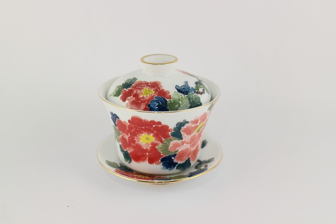 纯手绘茶杯-牡丹(三件式盖杯)-红花 - 茶具/茶杯 - 瓷 红色