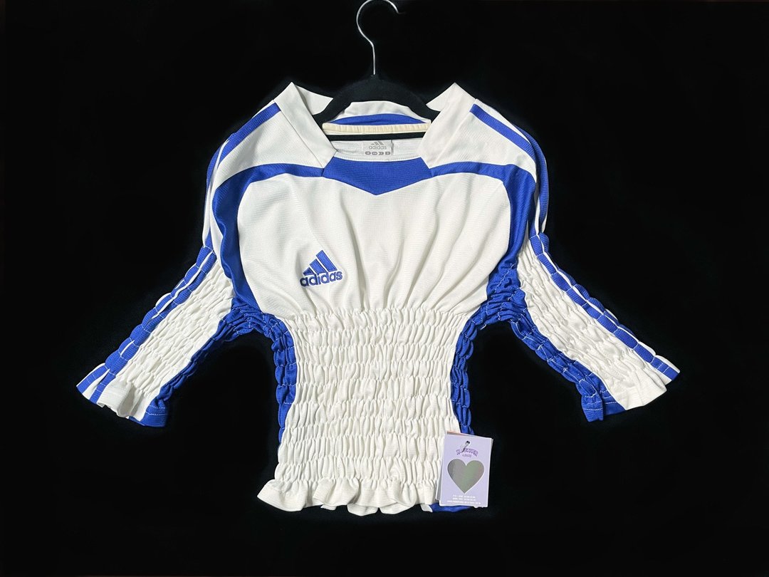 REGETHER 古着改制 adidas 短版松紧足球球衣 16 - 女装 T 恤 - 聚酯纤维 蓝色