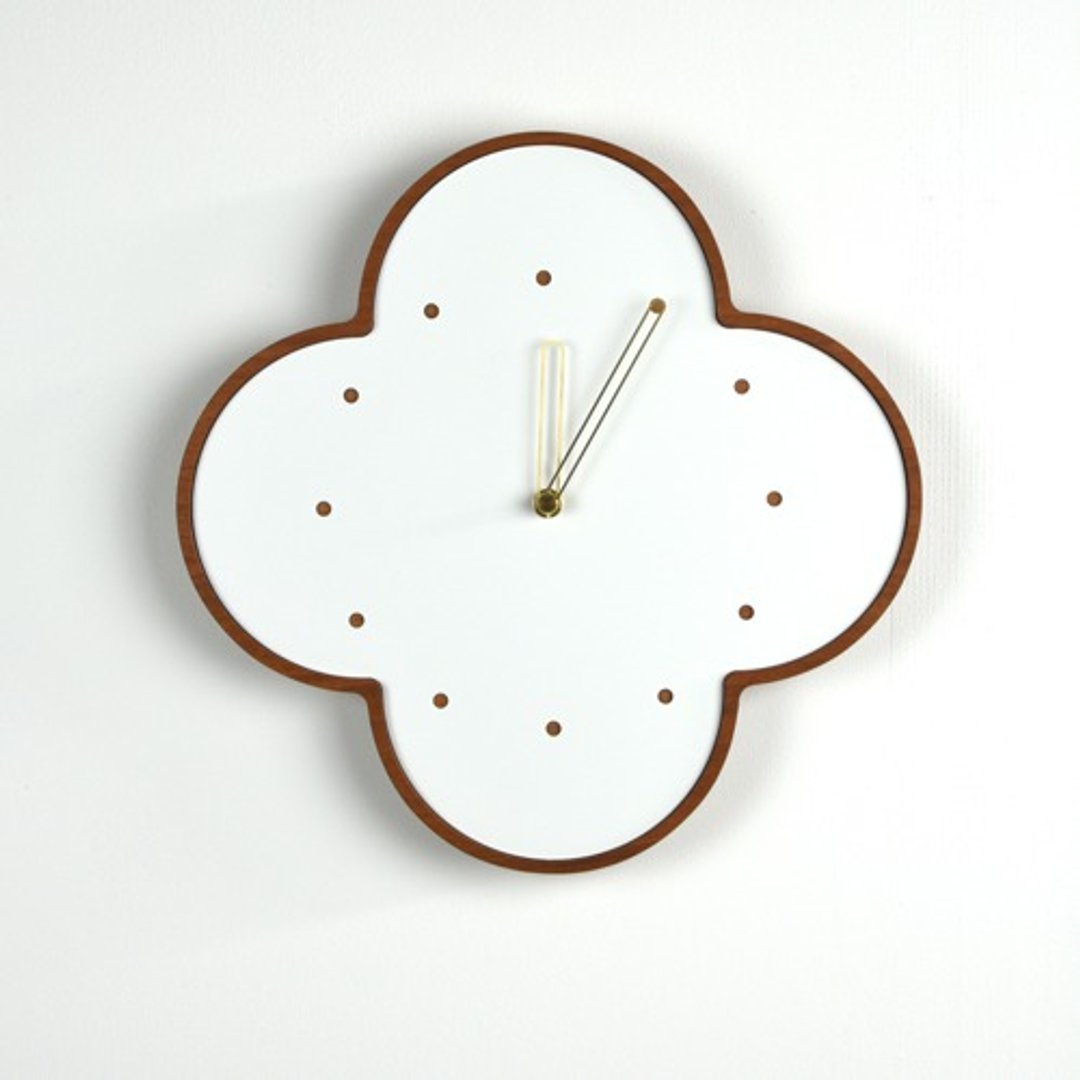 Mahogany wall clock, large, white, 300mm - 时钟/闹钟 - 木头 咖啡色