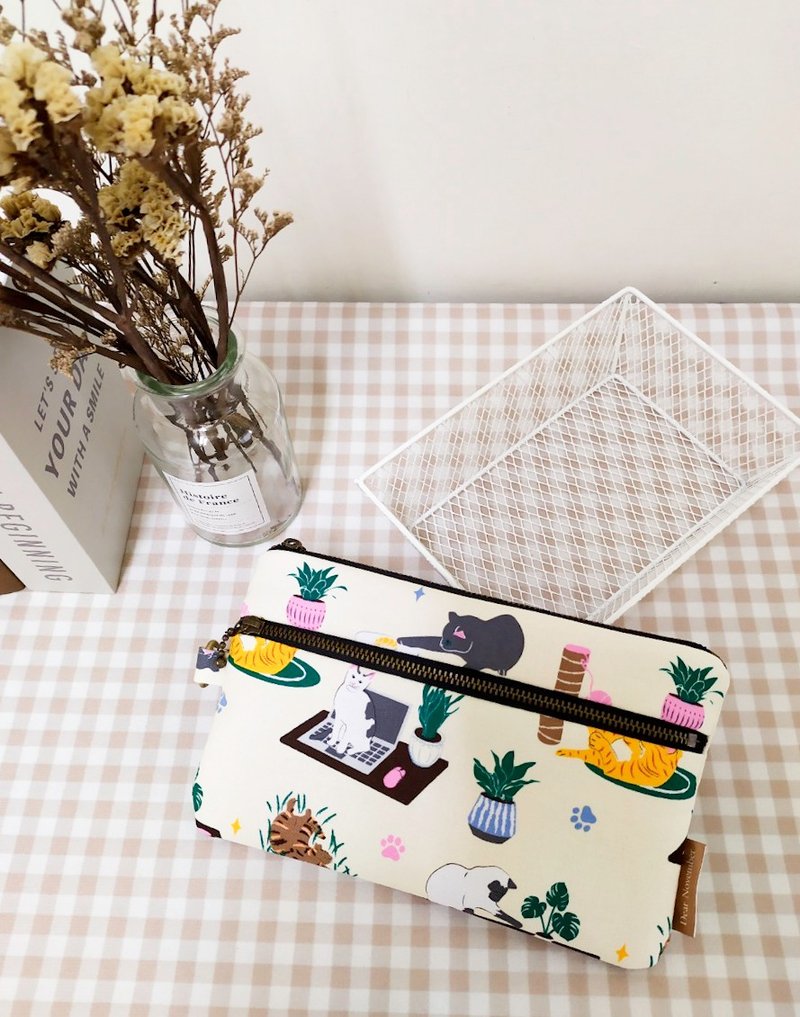 拾光系列零钱包/万用包/拉链收纳包/猫咪乐园款 - 皮夹/钱包 - 棉．麻 多色