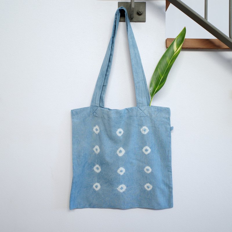 Blue dot tote bag / natural indigo dye - 手提包/手提袋 - 棉 蓝色