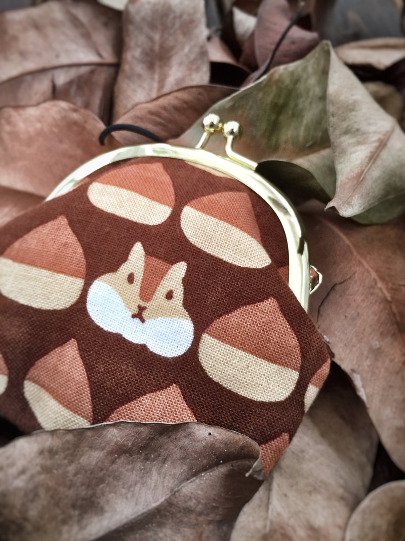 爱财松鼠小口金包 - 零钱包 - 棉．麻 咖啡色