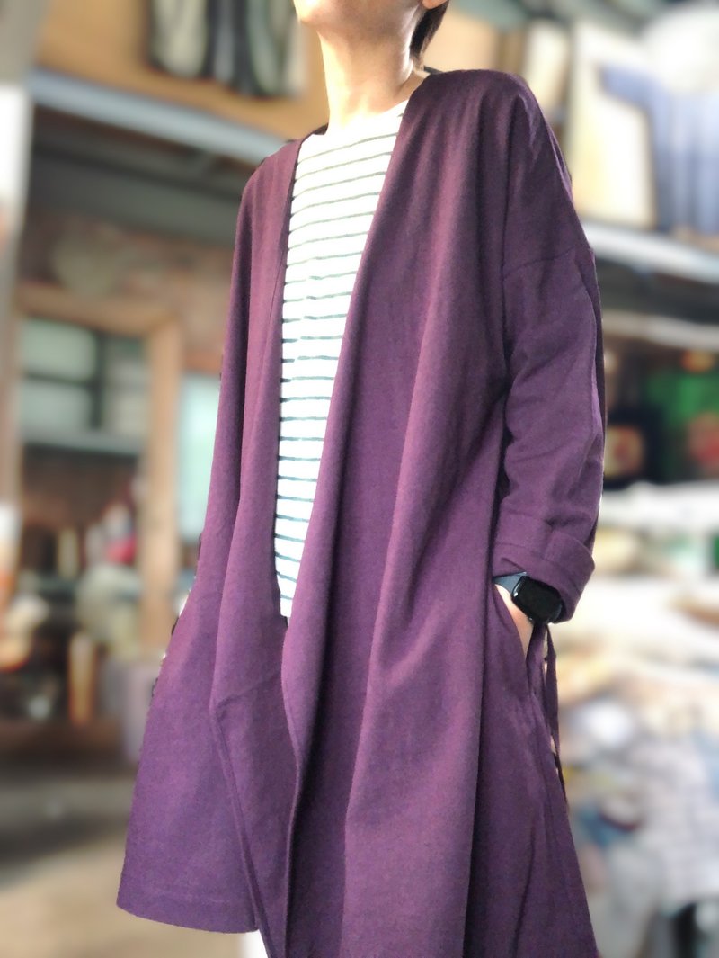水洗棉麻系带袍子外套 - 女装休闲/机能外套 - 棉 多色