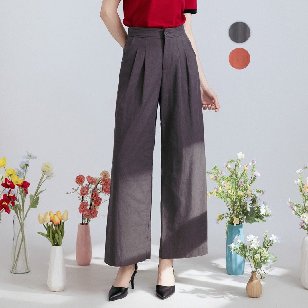 【MEDUSA】高腰打褶凉感天丝长宽裤 - 2色(M-XL) | 女宽裤 天丝棉 - 女装长裤 - 棉 灰色