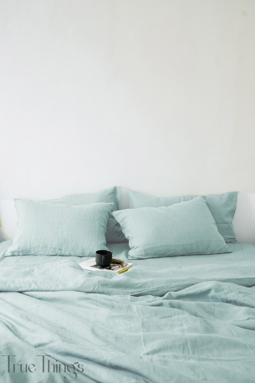 Sea glass linen pillowcase / Blue pillow cover / Euro, American, Taiwan size - 寝具 - 亚麻 蓝色
