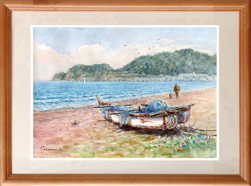 镰仓．等待春天的由比滨海岸 水彩画原作 - 海报/装饰画/版画 - 纸 蓝色