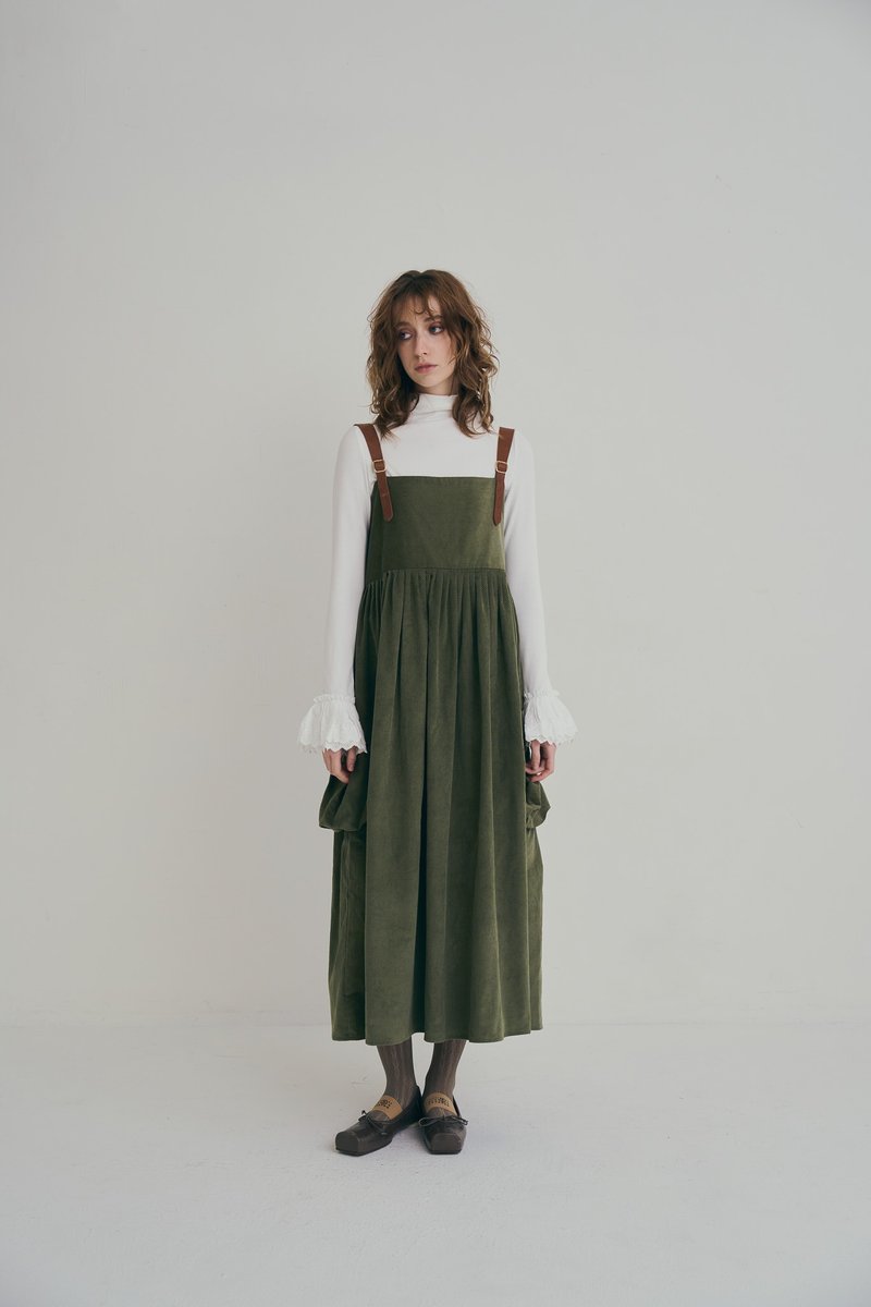 khaki green pocket dress 军绿绒面口袋洋装 - 洋装/连衣裙 - 棉．麻 绿色