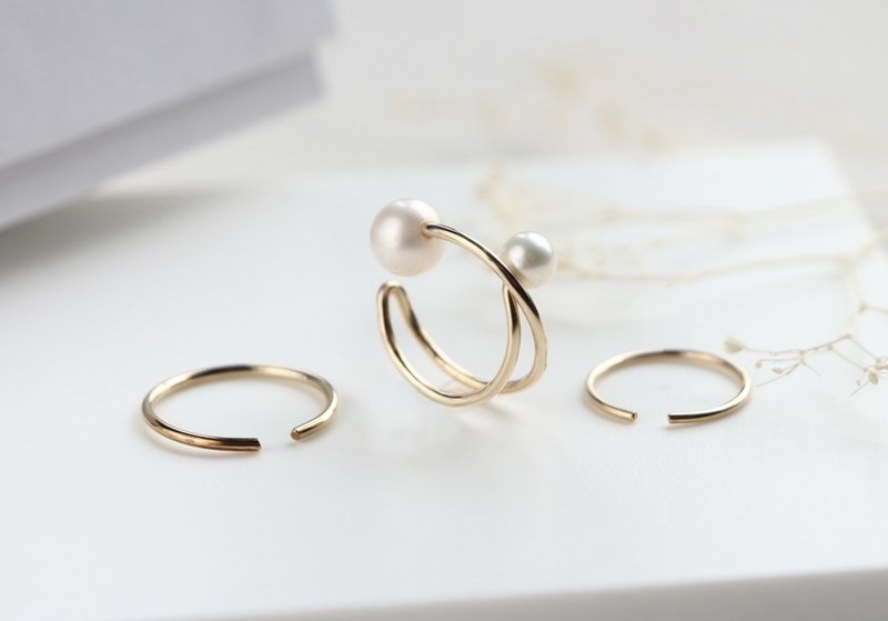 14kgf-freshwater pearl ear cuff set - 耳环/耳夹 - 其他金属 金色