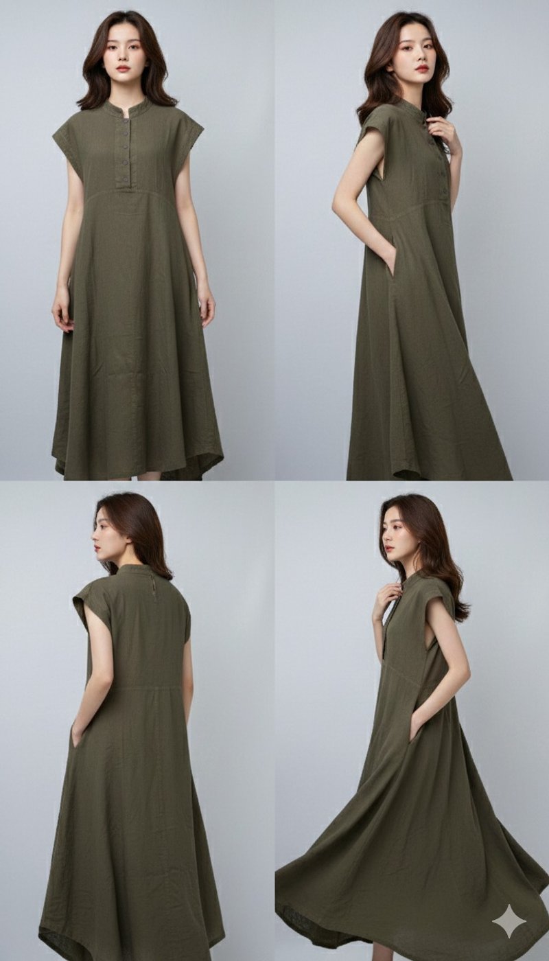 棉麻嫘萦混纺立体裁长洋装 - 洋装/连衣裙 - 棉．麻 