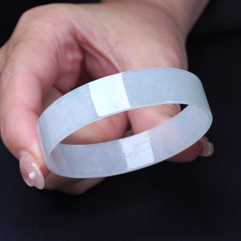 冰种翡翠角镯手镯 | 18围 | 天然缅甸玉翡翠A货 | 送礼 - 手链/手环 - 玉石 白色