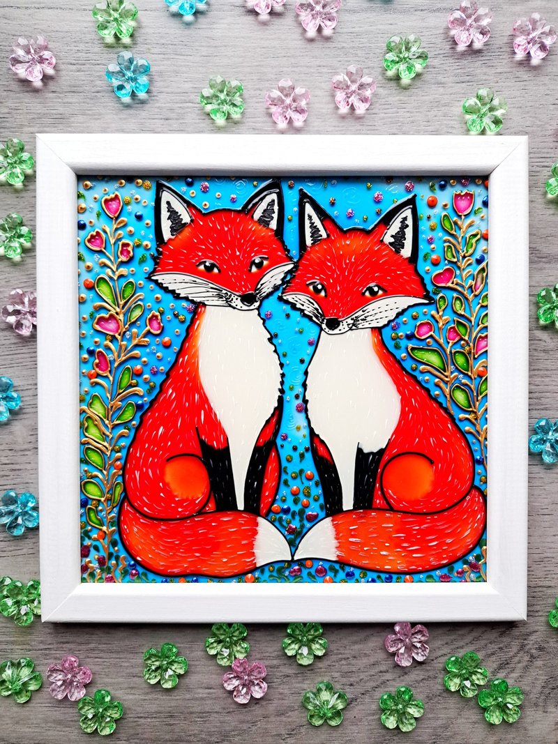 原创天真绘画夫妇狐狸周年纪念礼物作者签名 - 墙贴/壁贴 - 玻璃 多色