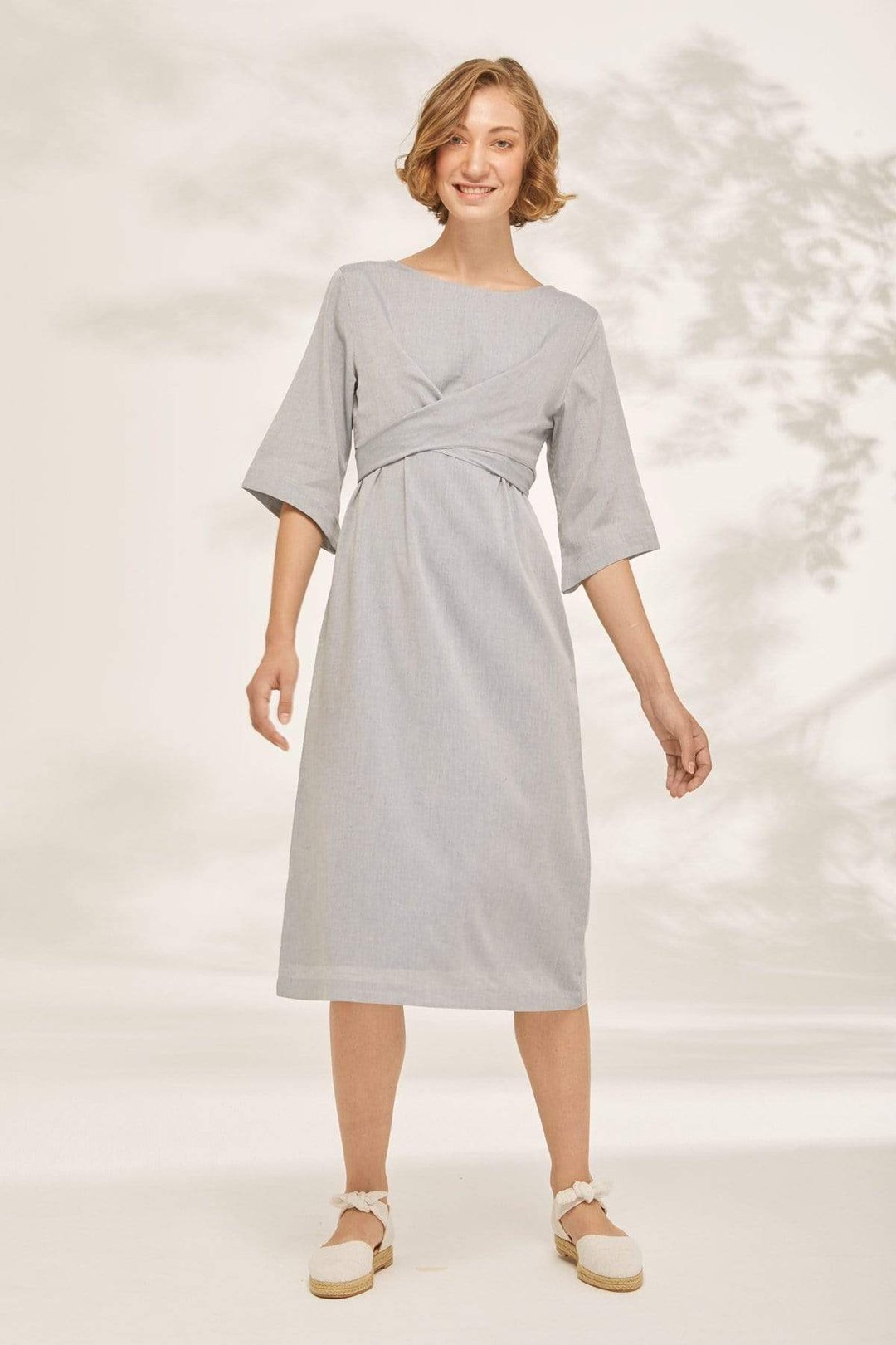 Waist Wrap Tunic Dress - 洋装/连衣裙 - 棉 灰色