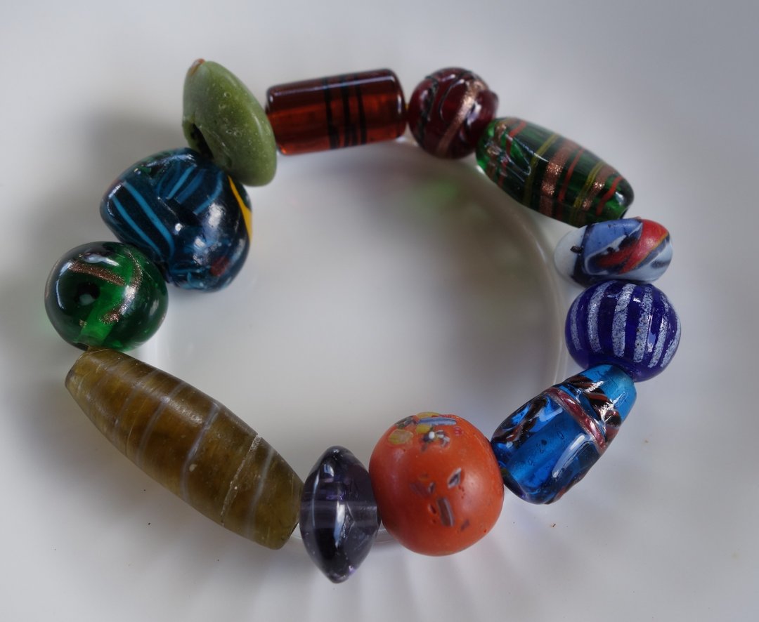 多宝老琉璃珠 手链 43克 清代老琉璃 贸易珠 老琉璃珠 老珠子 - 手链/手环 - 玻璃 多色