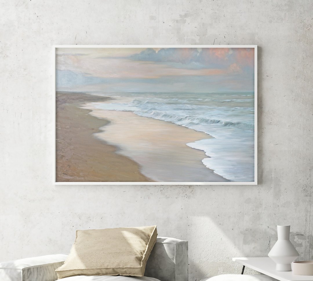 中性海画 | 米色海 | 米色海岸海景画 | 海洋氛围 5 - 墙贴/壁贴 - 棉 蓝色