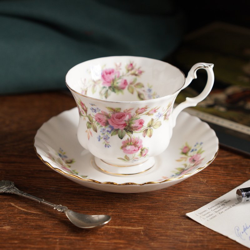 英国名瓷Royal Albert Moss Rose系列22k金骨瓷茶杯/咖啡杯组 - 茶具/茶杯 - 瓷 多色