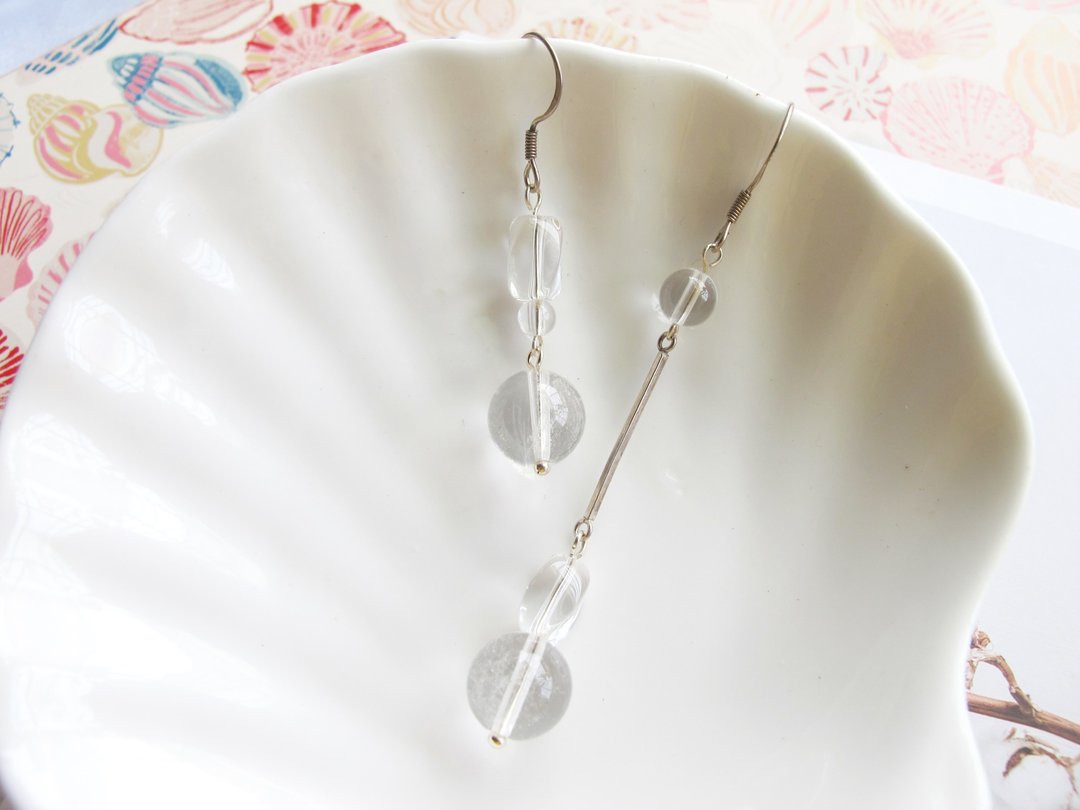 白水晶 925纯银耳环【纯白妍宁】平衡 圆满 主健康 清除负能量 - 耳环/耳夹 - 水晶 多色
