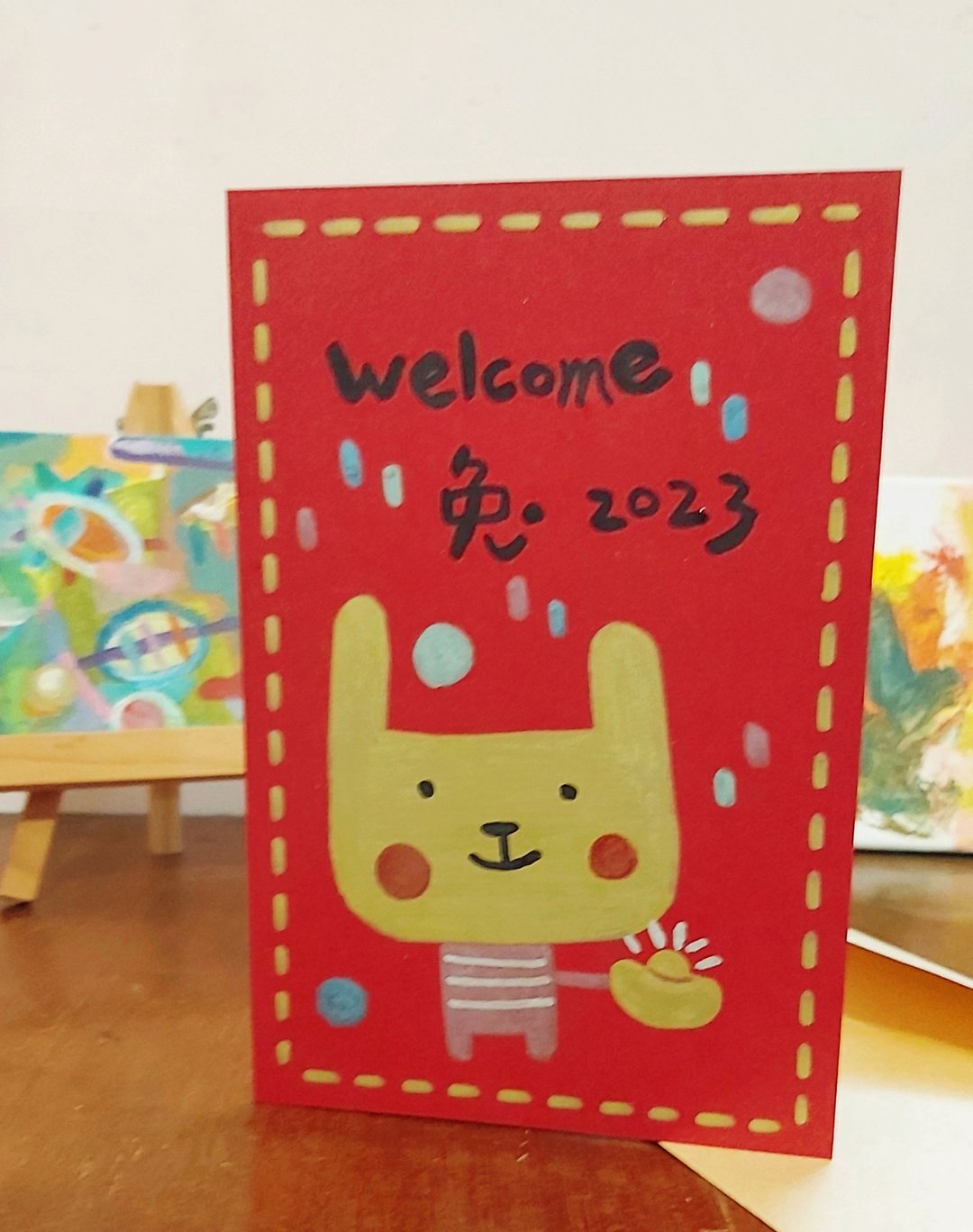 【纯手绘*welcome 兔 2023】兔年创意贺年卡 | 新年贺卡 - 卡片/明信片 - 纸 红色