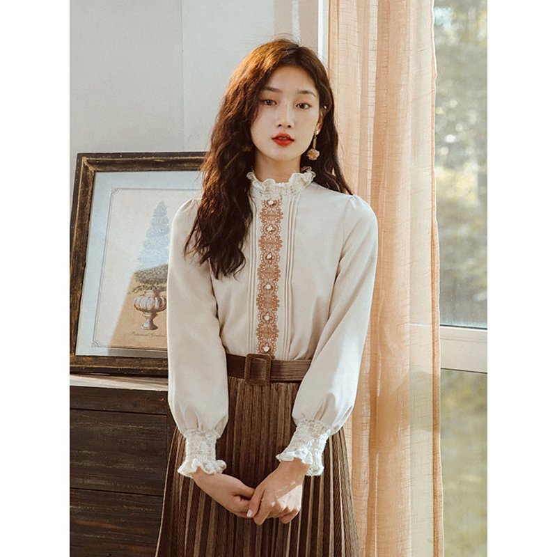 法式衬衫女设计感小众气质复古长袖衬衣秋冬款 - 女装衬衫 - 聚酯纤维 