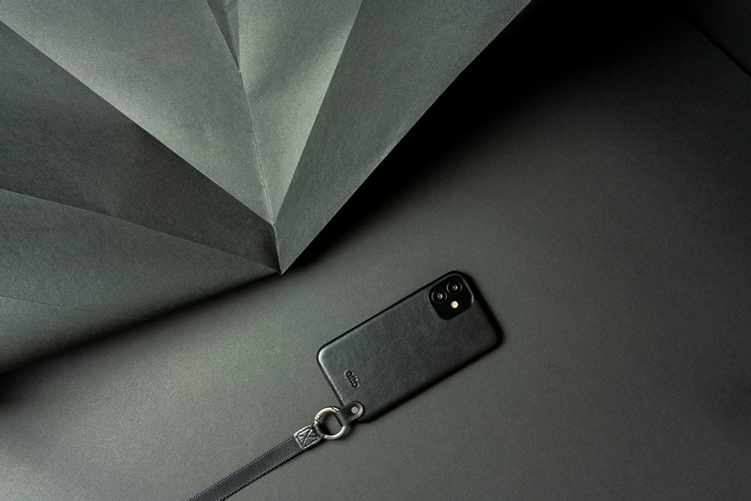颈挂式皮革防摔手机壳iPhone 12 Mini 黑 - 手机壳/手机套 - 真皮 黑色