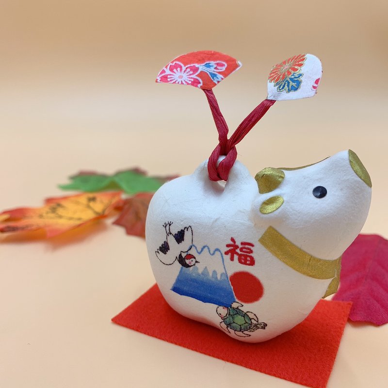 【招福干支】开运干支 生肖牛 缘起物 干支丑和纸福土铃 - 摆饰 - 纸 白色