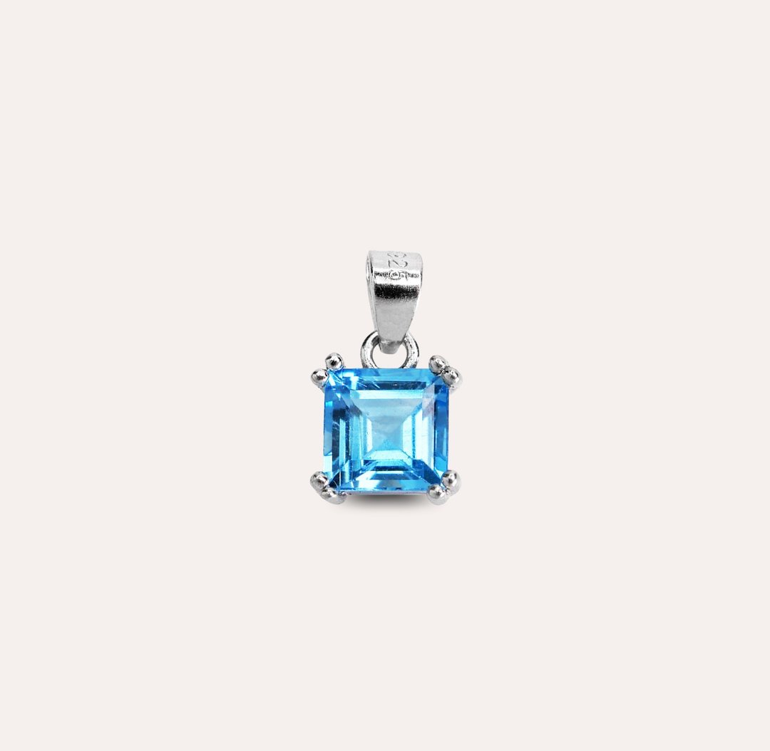 安珠 托帕石 蓝色 瑞士蓝 方形 6mm 坠子 经典系列 Square P 宝 - 项链 - 银 蓝色