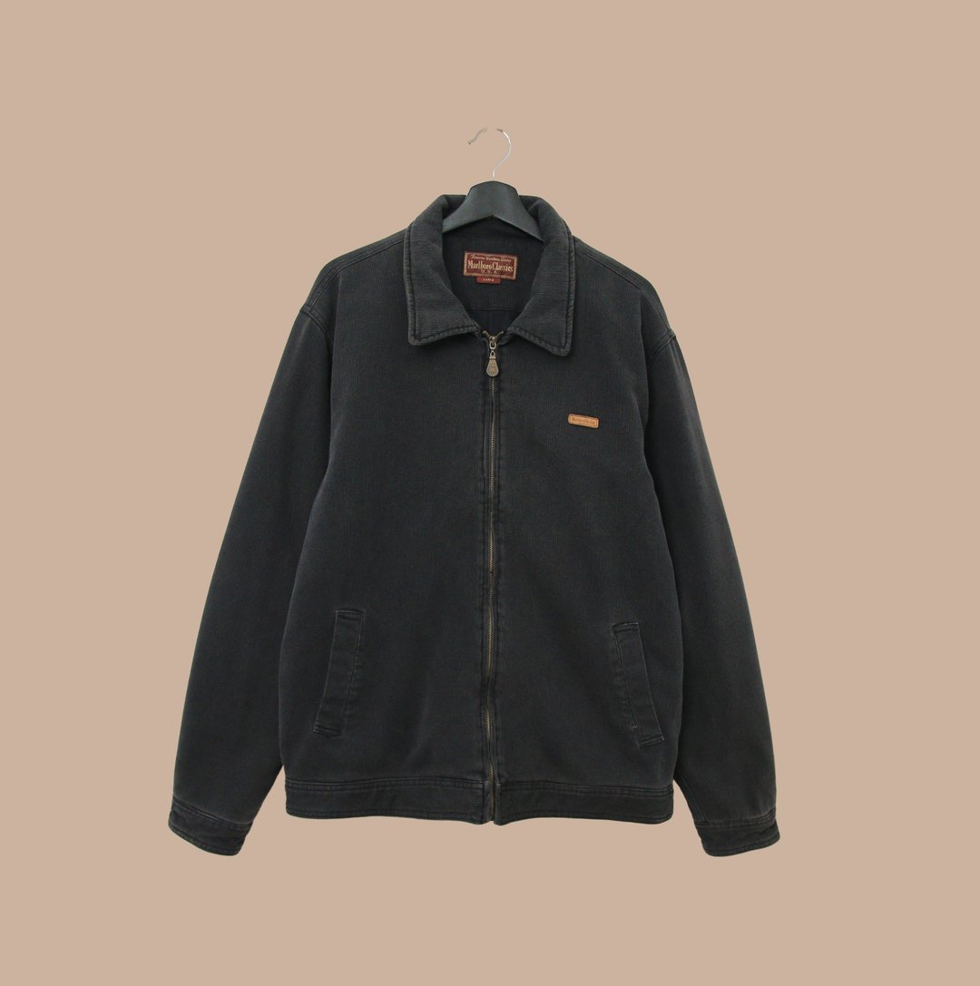 Back to Green- 绒布领外套 Marlboro 黑 铺棉 vintage jacket - 男装外套 - 棉 