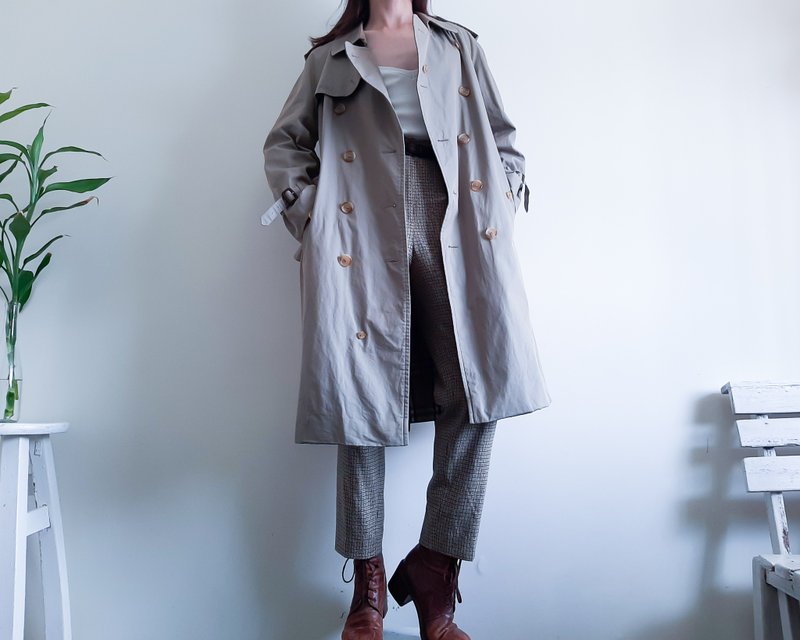 复古 90 年代 BURBERRY 双排扣绿色风衣 英国制造 - 女装休闲/机能外套 - 棉．麻 绿色