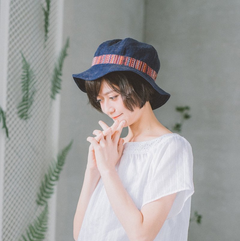 藏蓝色渔夫帽 - 棉麻、水洗、柔软、编织 - 帽子 - 棉．麻 蓝色