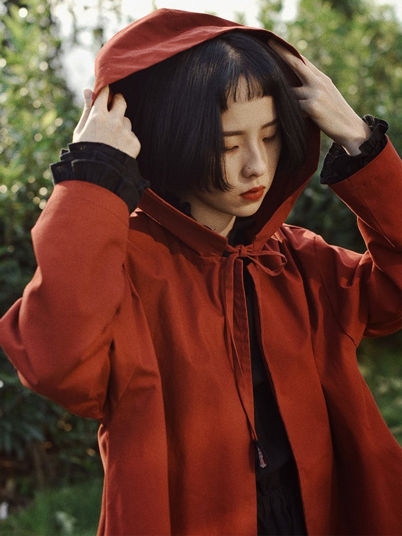 小紅帽 連帽披風鬥篷 大大大風衣 復古文藝少女長款外套 聖誕禮物 - 女装休闲/机能外套 - 棉．麻 红色