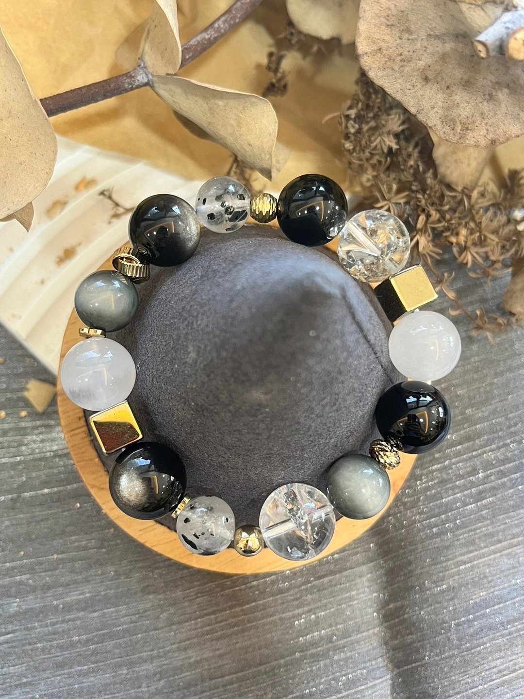 定制化水晶手链 白水晶 银曜岩 云母水晶 白幽灵水晶 鹰眼石 - 手链/手环 - 水晶 