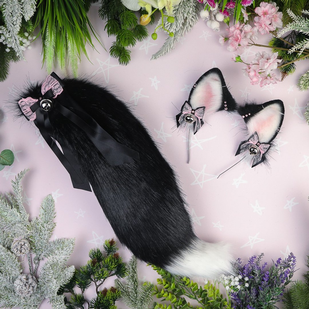 Black Fox Ears and Tail Set - 发饰 - 其他材质 黑色