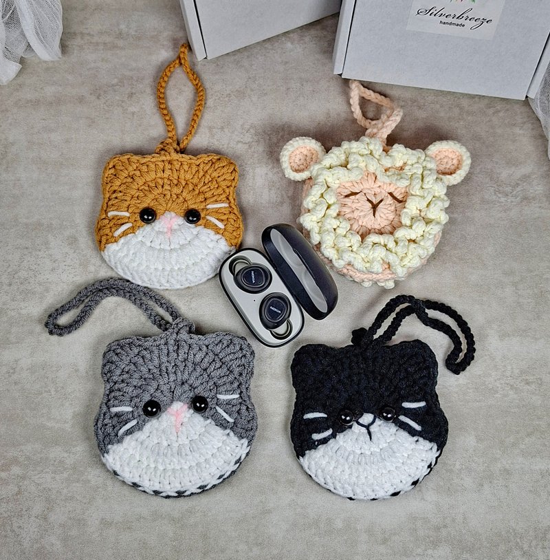 耳机包 可爱猫咪耳机袋 挂饰 钥匙包 绵羊耳机包  生日礼物 - 耳机收纳 - 棉．麻 黑色