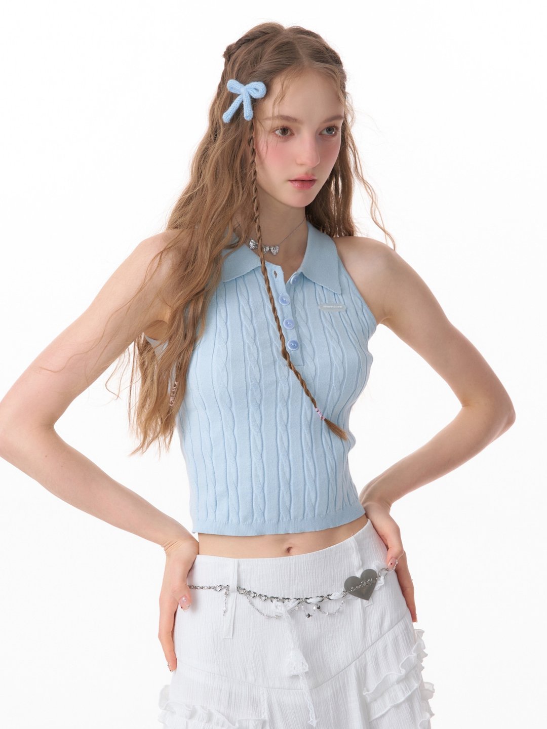 ziziFei夏季新款美式复古无袖上衣短款外穿修身polo领针织背心女 - 女装背心 - 其他材质 