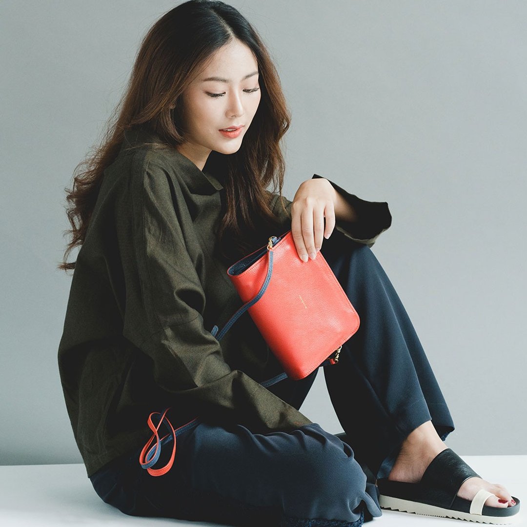 Oval Cross body - 手提包/手提袋 - 真皮 橘色