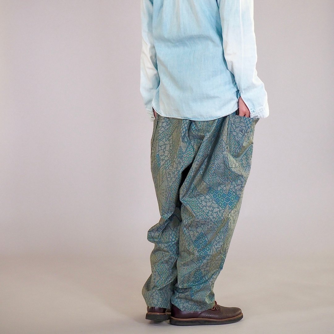 【日本制造】复古和服翻拍、诺拉裤、锥形阔腿裤、均码、宽松裤 - 男士长裤 - 丝．绢 蓝色