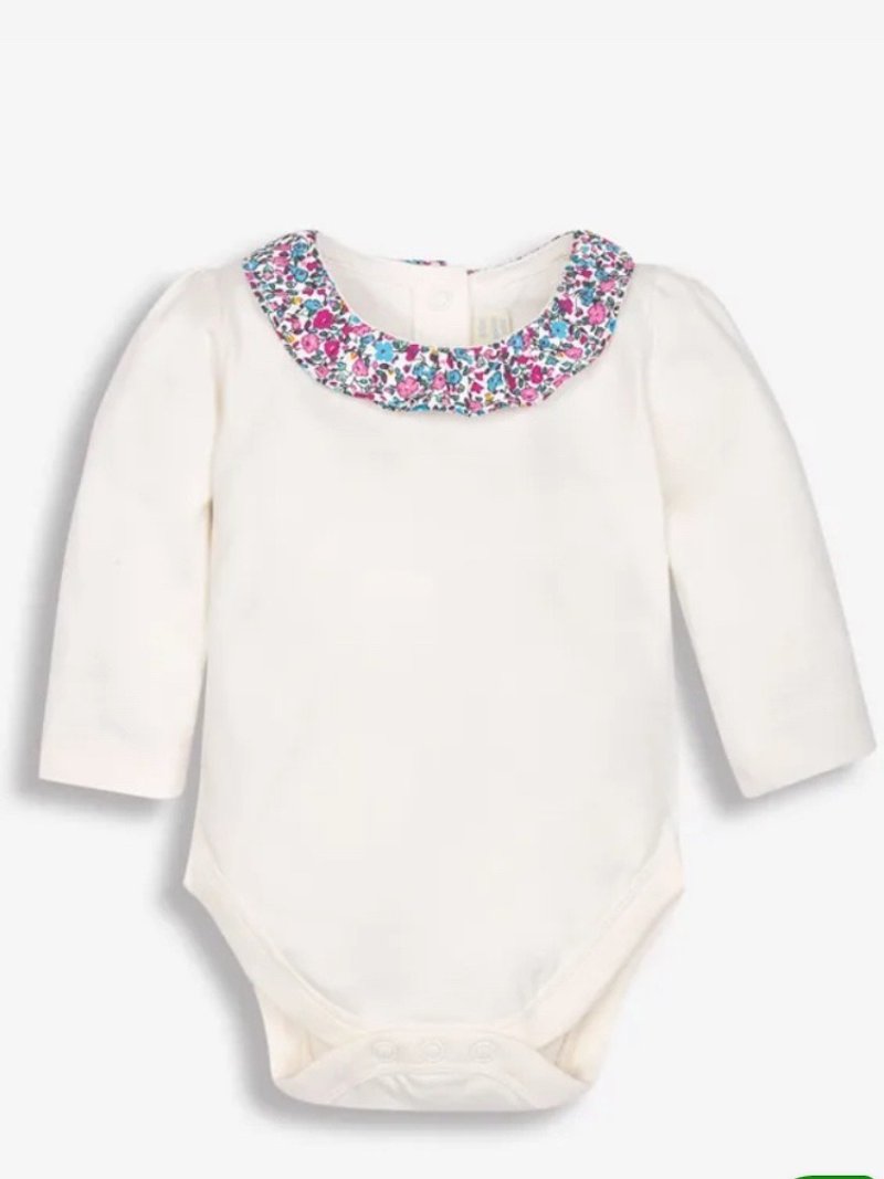 经典菊花跳色拼接圆领包屁衣 经典基本款 - 包屁衣/连体衣 - 棉．麻 白色