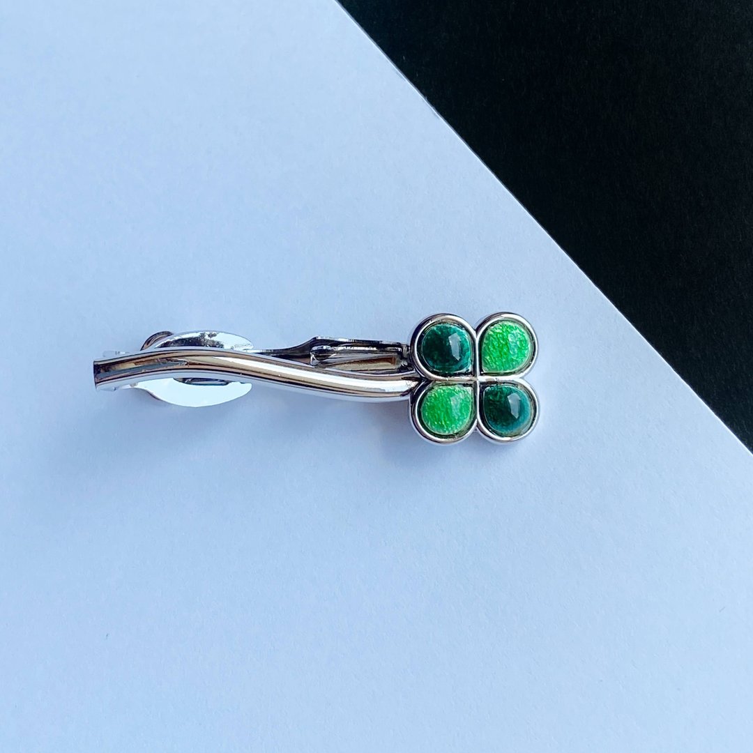 Clover [Leaf Green] Cloisonne Tie Clip Pure Silver Cloisonne - 领带/领带夹 - 其他材质 绿色