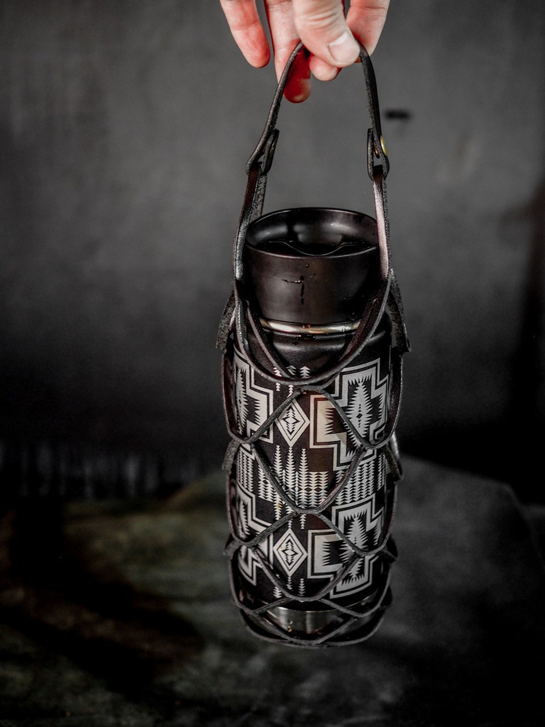 Leather Bottle Holder-皮革饮料杯提网袋-黑 - 其他 - 真皮 黑色
