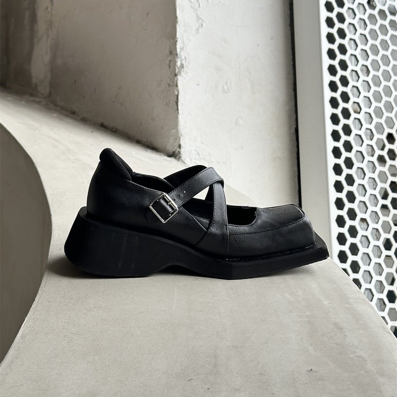 notdetailed原创 哑光牛皮玛丽珍鞋 方头暗黑风交叉绑带单鞋 - 女款休闲鞋 - 其他材质 