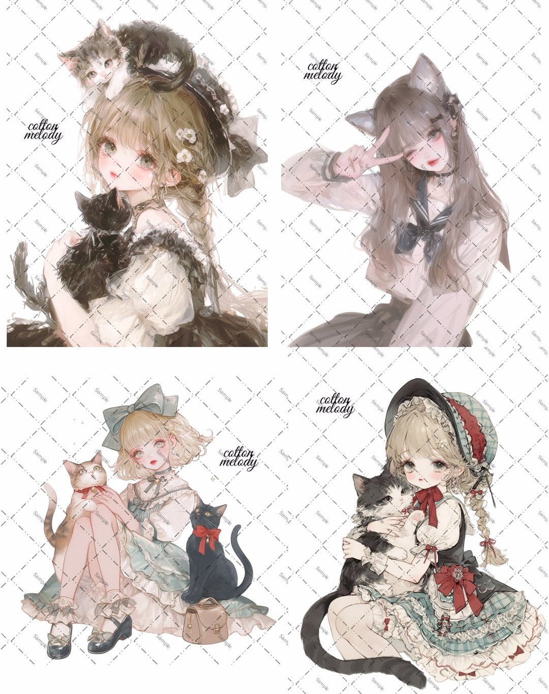 原创贴纸 no.H9 猫之日套组 20 款各 3 张共 60 张 / 限定插画 附限定特典 人物贴纸 原创 - 贴纸 - 纸 