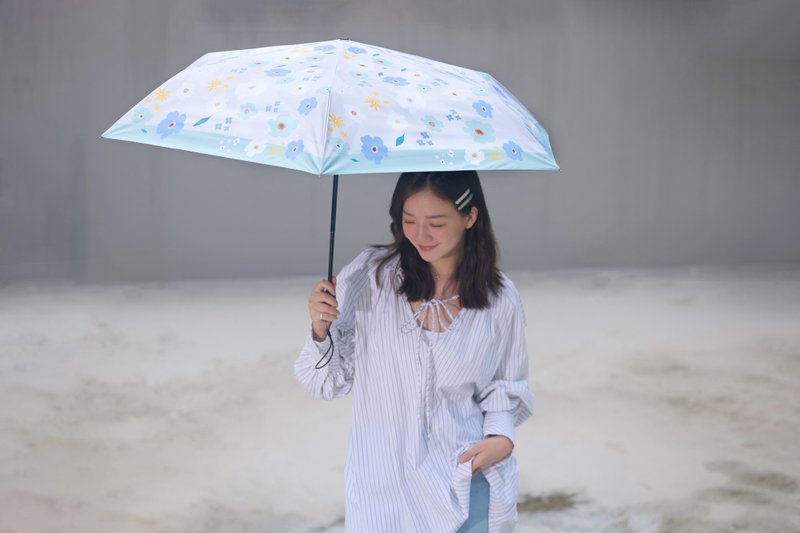【rento】防晒黑胶安全自动伞-缤纷花舞(灰蓝) - 雨伞/雨衣 - 防水材质 蓝色