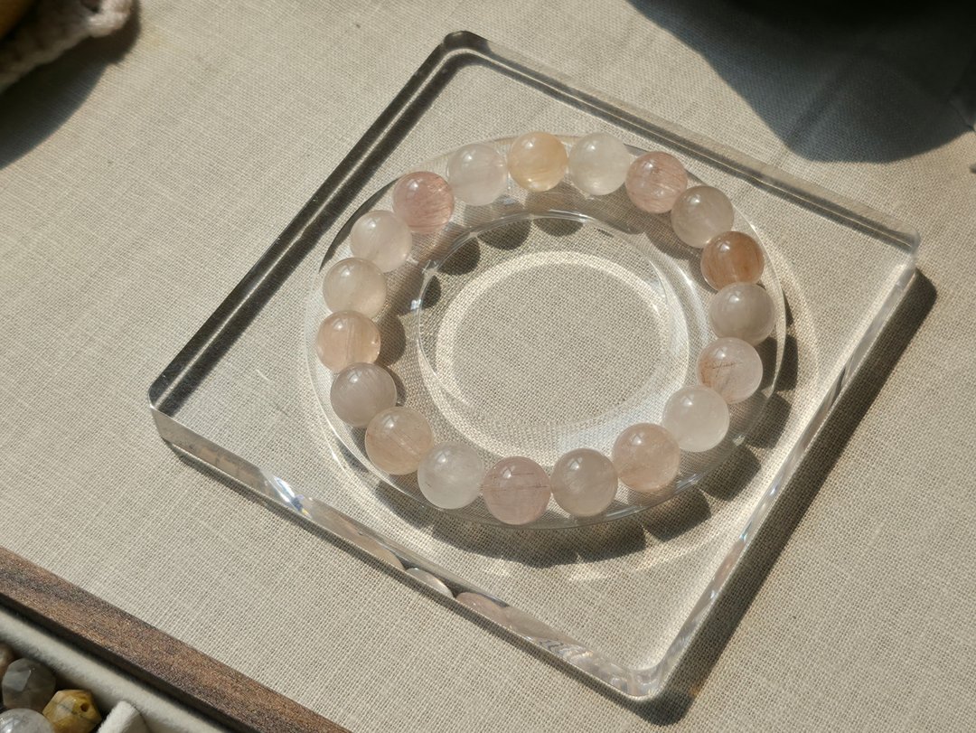 【孤品手串】粉调兔毛水晶手串 - 手链/手环 - 水晶 粉红色