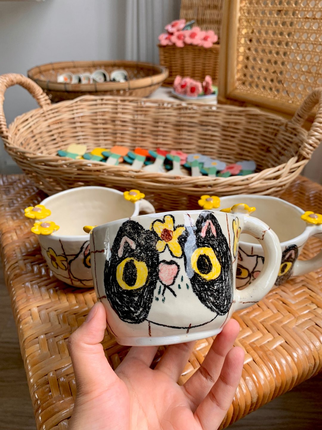 黑猫花杯 - 花瓶/陶器 - 陶 黑色